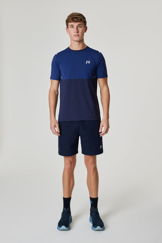 Summit Panelled T - Shirt - Dark Navy / Navy / Electric Lime - Reprimo